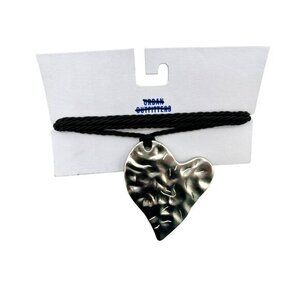 Urban Outfitters Silver Heart Pendant Necklace With Black Cord